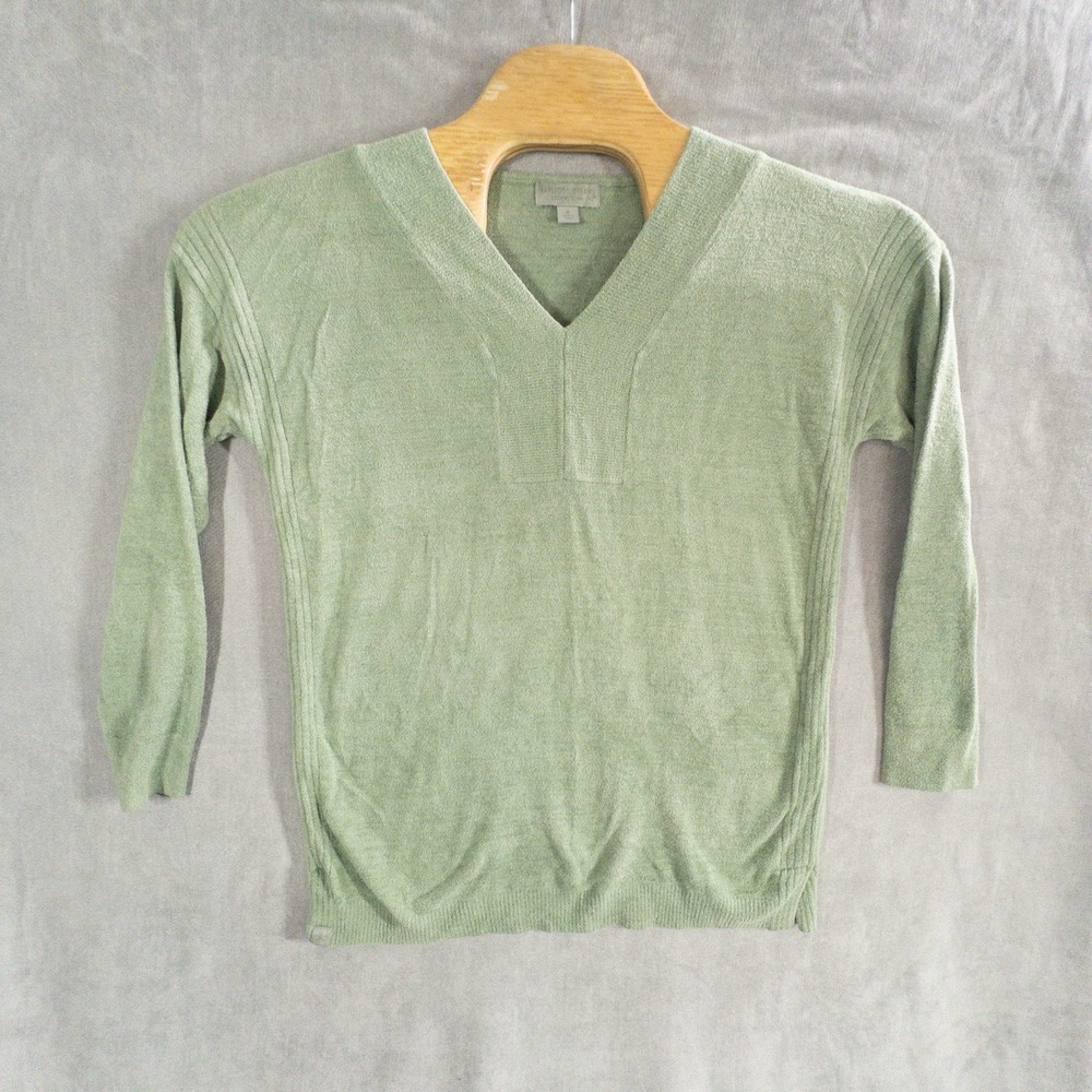 Barefoot Dreams CozyChic Ultra Lite V-Neck Sweater Womens Medium Deep Mint Green